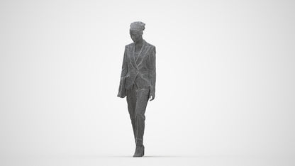 realistic 3D woman business walking, scanned archviz people for Blender and 3ds Max, wireframe back view