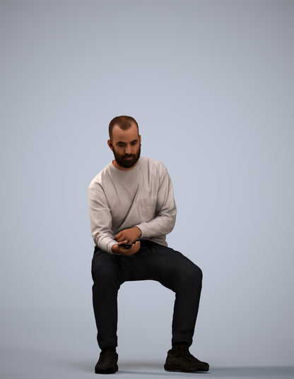 3D people model man casual sitting, scanned human for 3ds Max rendering