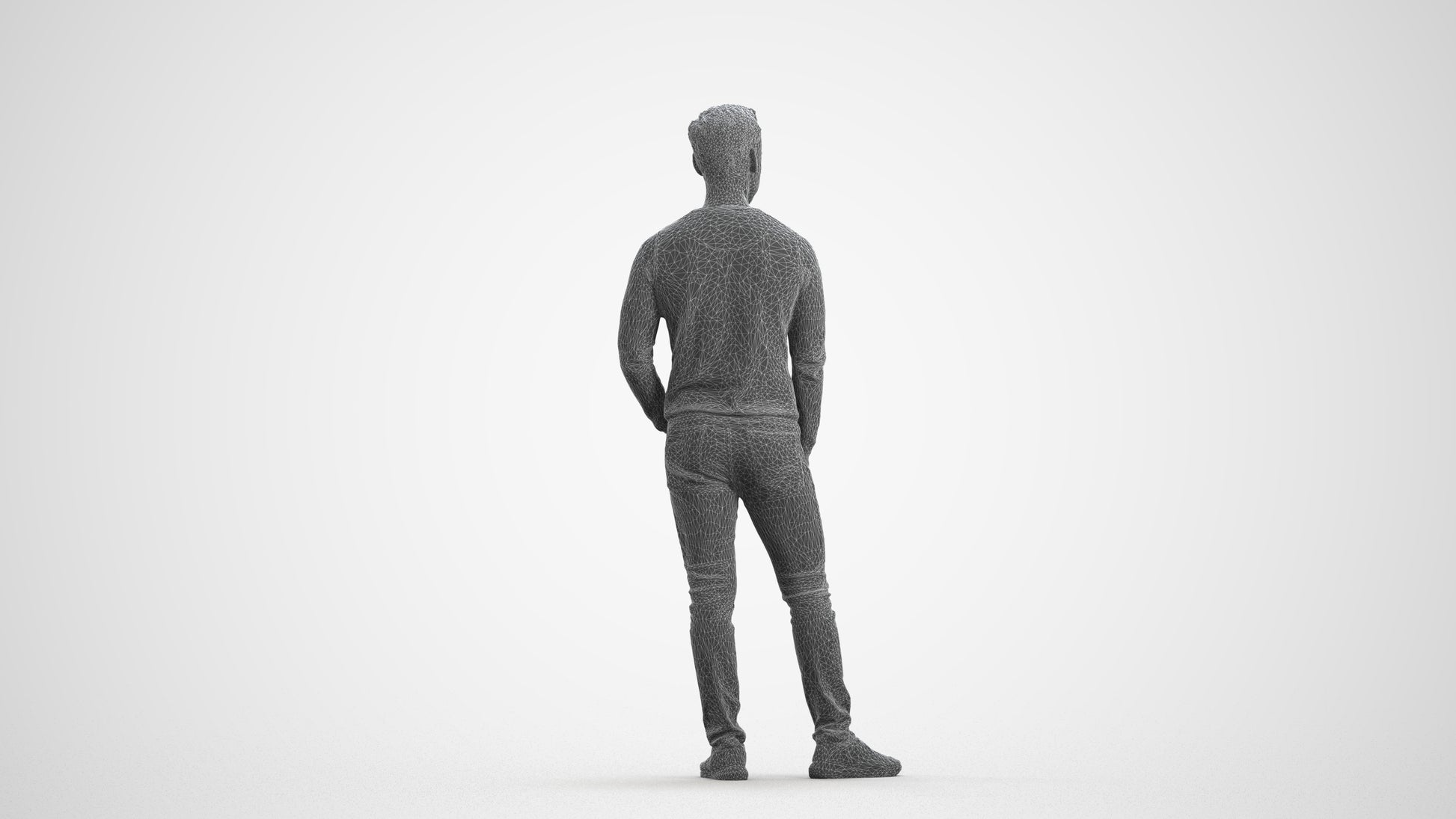 photogrammetry 3D man casual walking, realistic human model archviz FBX, wireframe front view