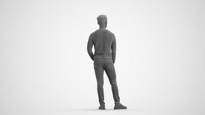 photogrammetry 3D man casual walking, realistic human model archviz FBX, wireframe front view