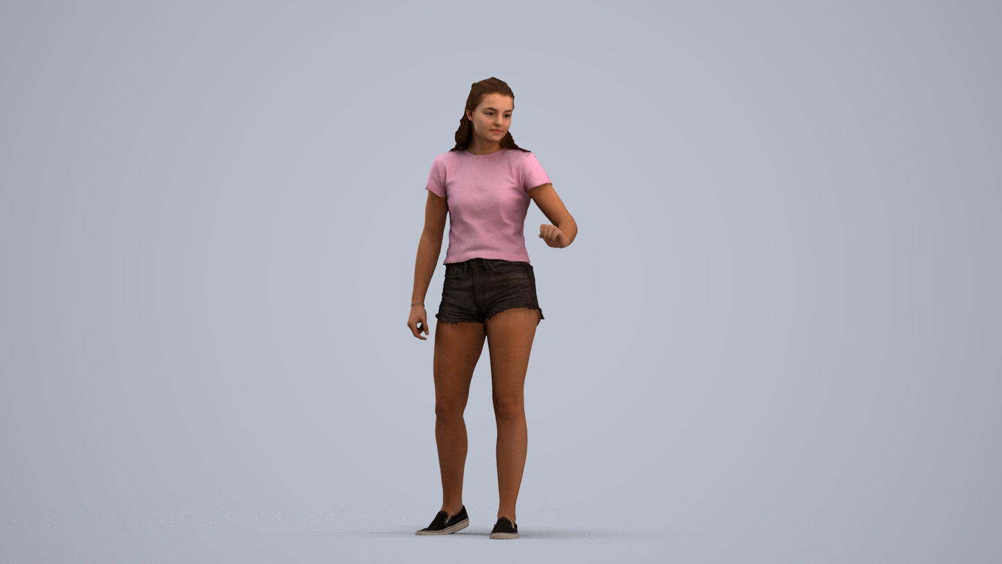 photogrammetry 3D girl casual door, realistic human model archviz FBX, standing pose render