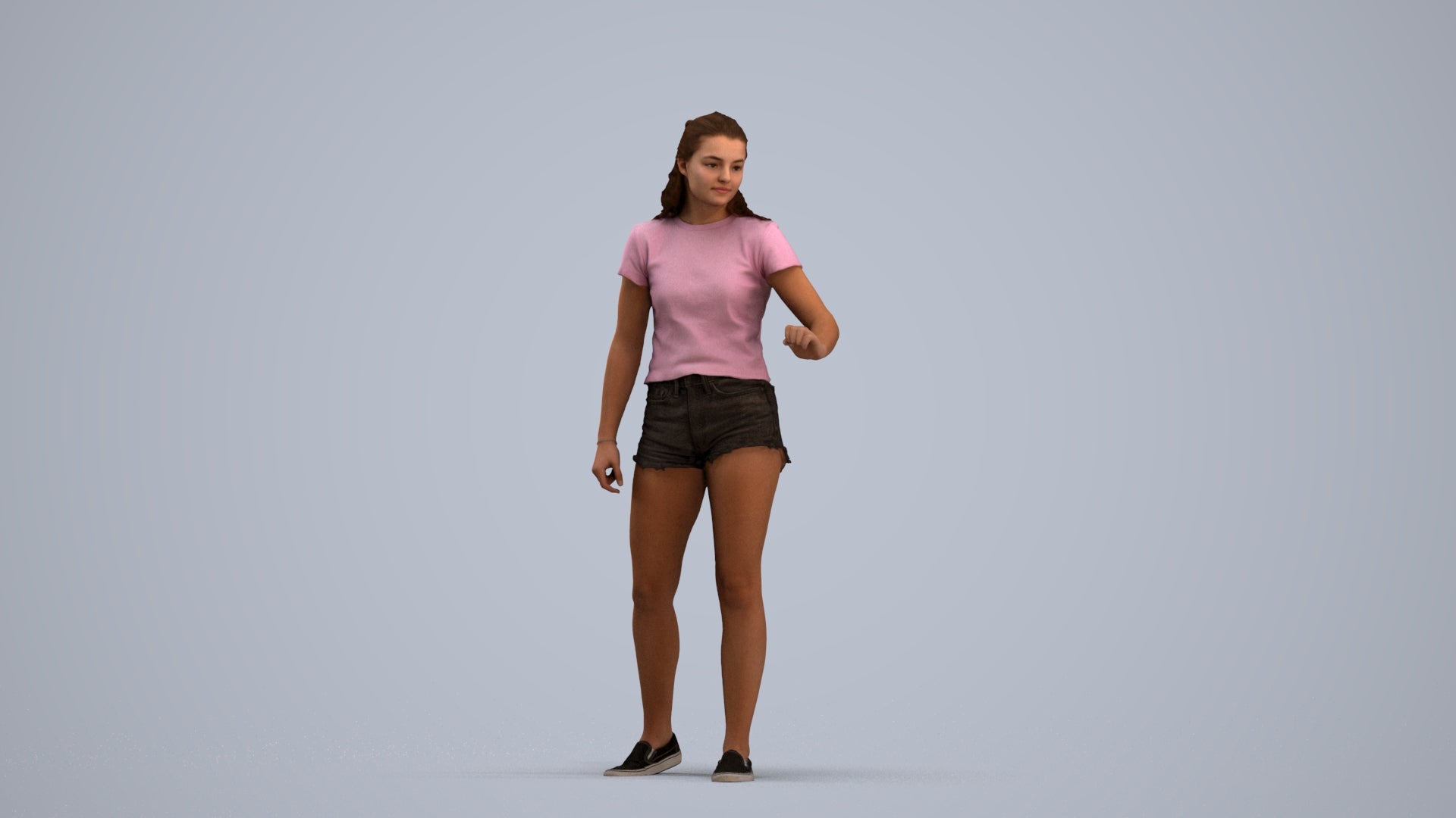photogrammetry 3D girl casual door, realistic human model archviz FBX, standing pose render