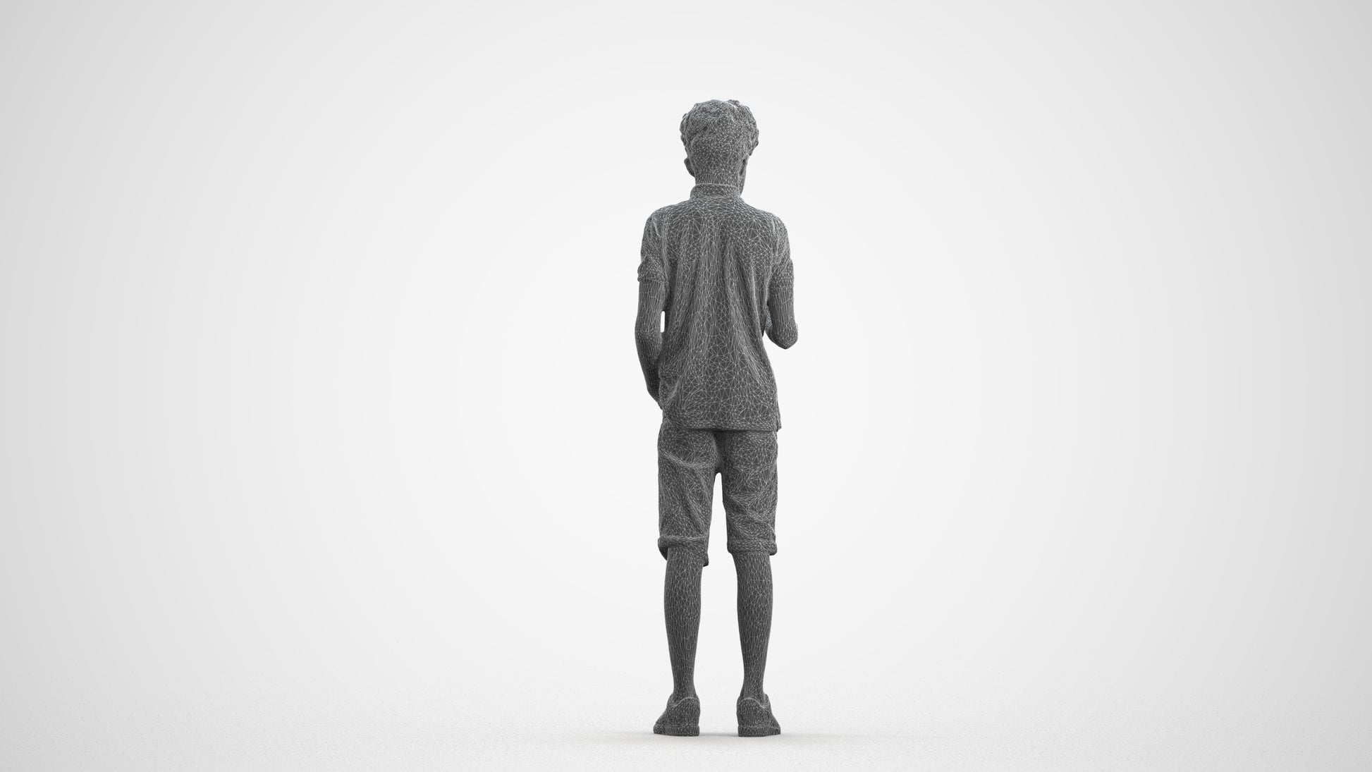 realistic 3D human boy casual kids, archviz people FBX OBJ for Blender, wireframe front view