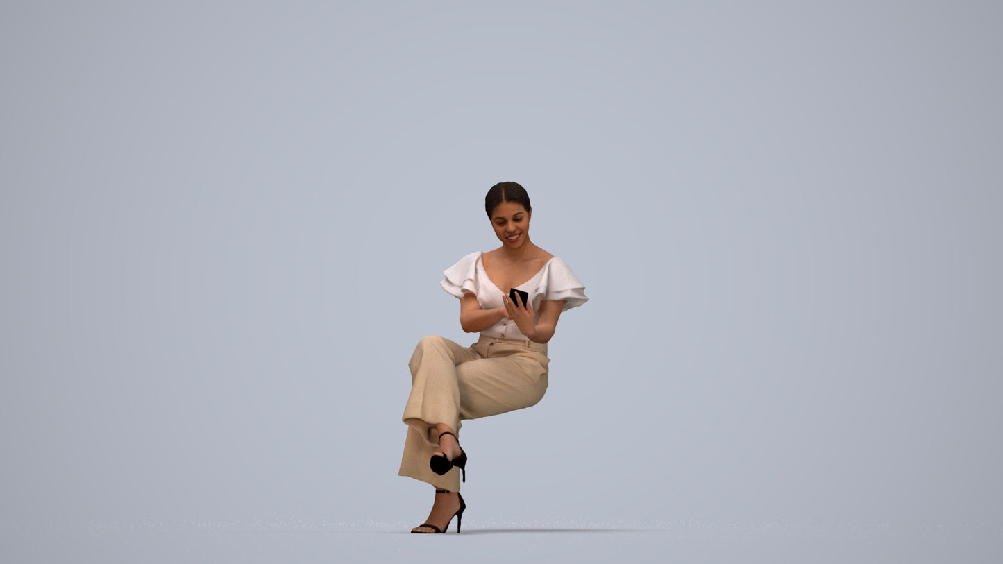 3D scanned woman sitting business, photorealistic archviz people for Enscape and SketchUp, top-down view render