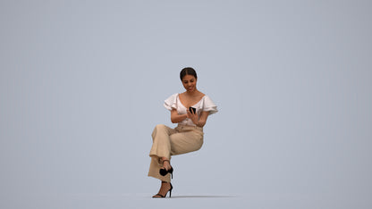 3D scanned woman sitting business, photorealistic archviz people for Enscape and SketchUp, top-down view render