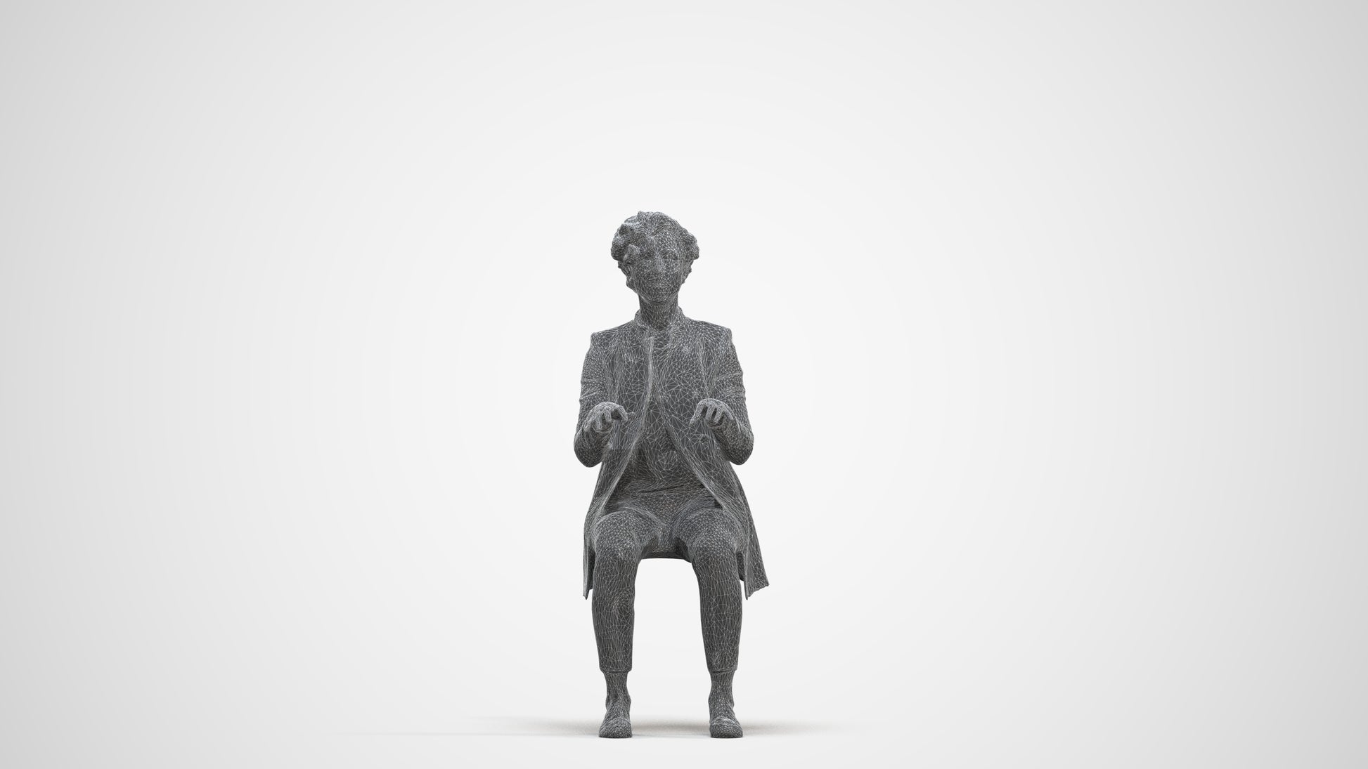 realistic 3D human woman business sitting, archviz people FBX OBJ for Blender, three-quarter front view render