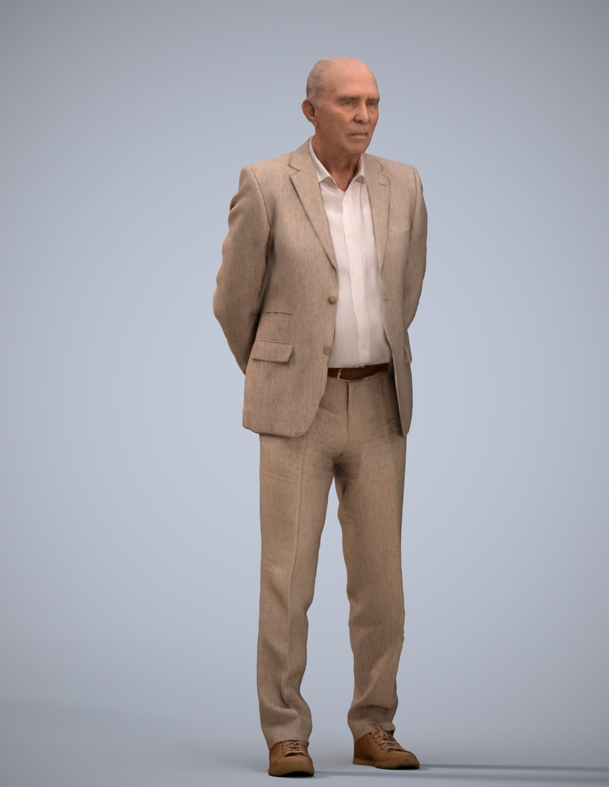 realistic 3D senior man business standing, scanned archviz people for Blender and 3ds Max