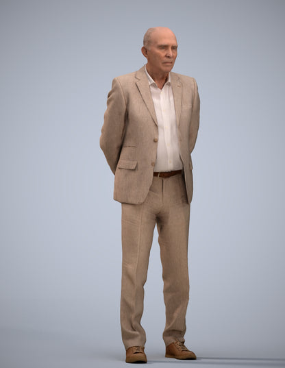 realistic 3D senior man business standing, scanned archviz people for Blender and 3ds Max