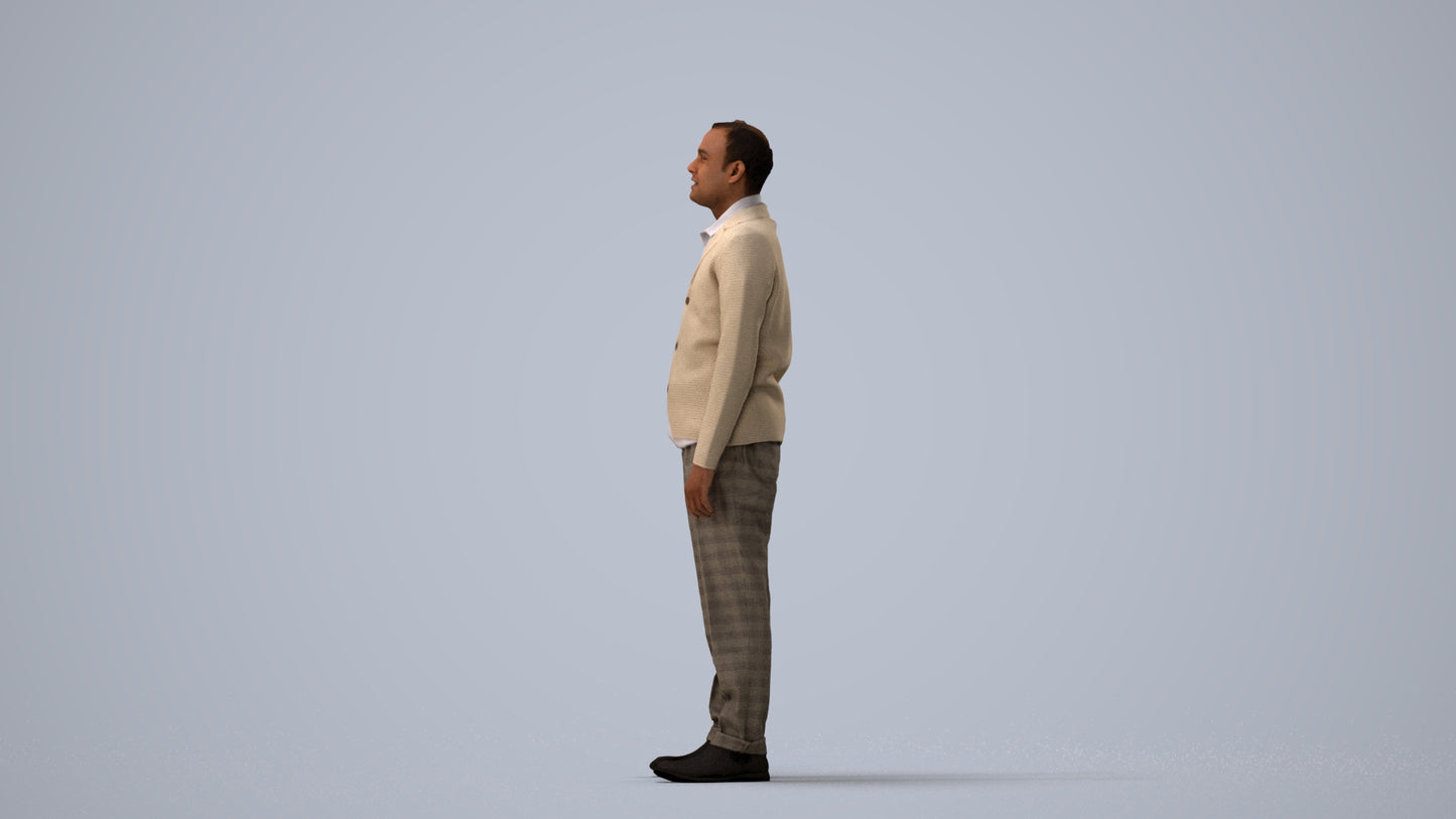 realistic 3D people man business standing, render-ready for V-Ray and Corona, FBX OBJ, three-quarter view render