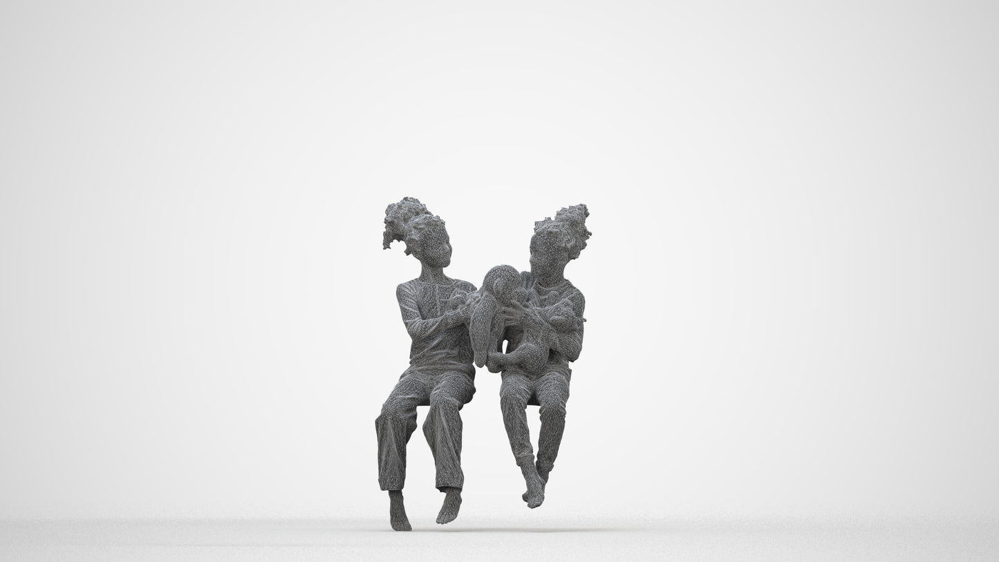 realistic 3D people girl kids, render-ready for V-Ray and Corona, FBX OBJ, wireframe back view