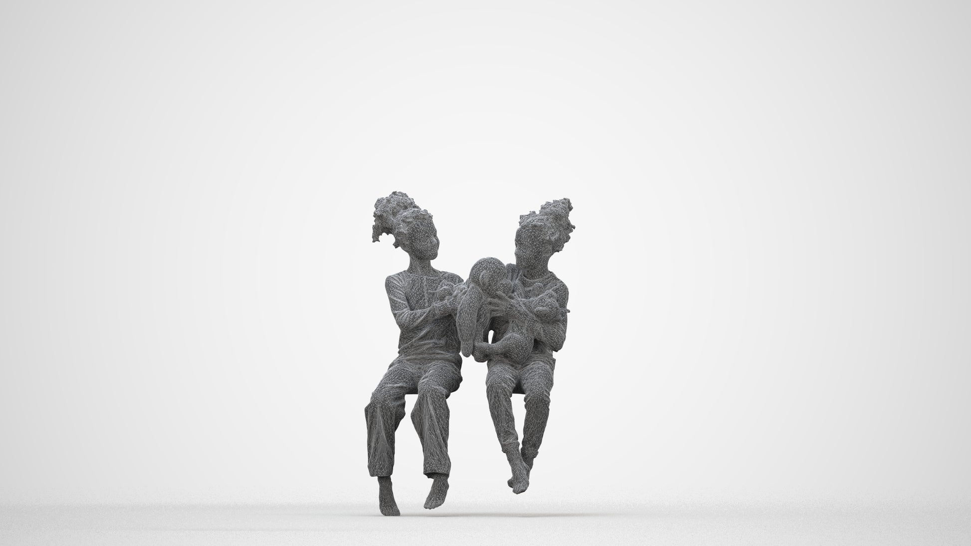 realistic 3D people girl kids, render-ready for V-Ray and Corona, FBX OBJ, wireframe back view