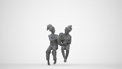 realistic 3D people girl kids, render-ready for V-Ray and Corona, FBX OBJ, wireframe back view