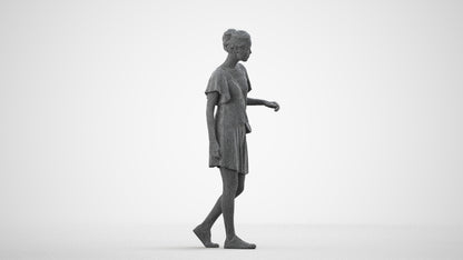 photogrammetry 3D woman casual walking, realistic human model archviz FBX, wireframe side view