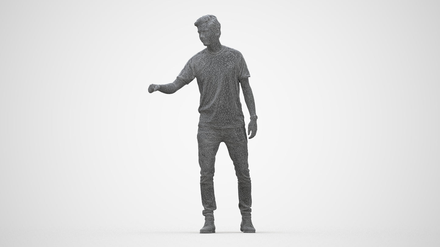 3D scanned man door casual, photorealistic archviz people for Enscape and SketchUp, wireframe back view