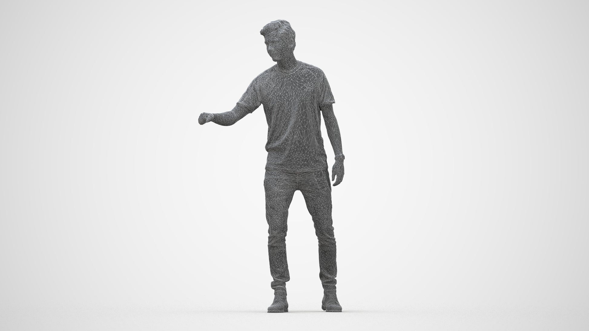 3D scanned man door casual, photorealistic archviz people for Enscape and SketchUp, wireframe back view