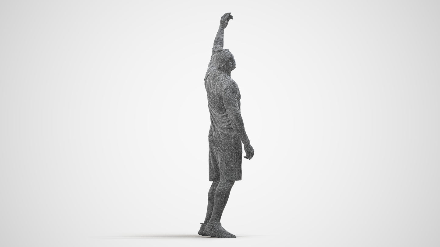 3D human model man sport, photogrammetry scanned person for archviz, wireframe side view
