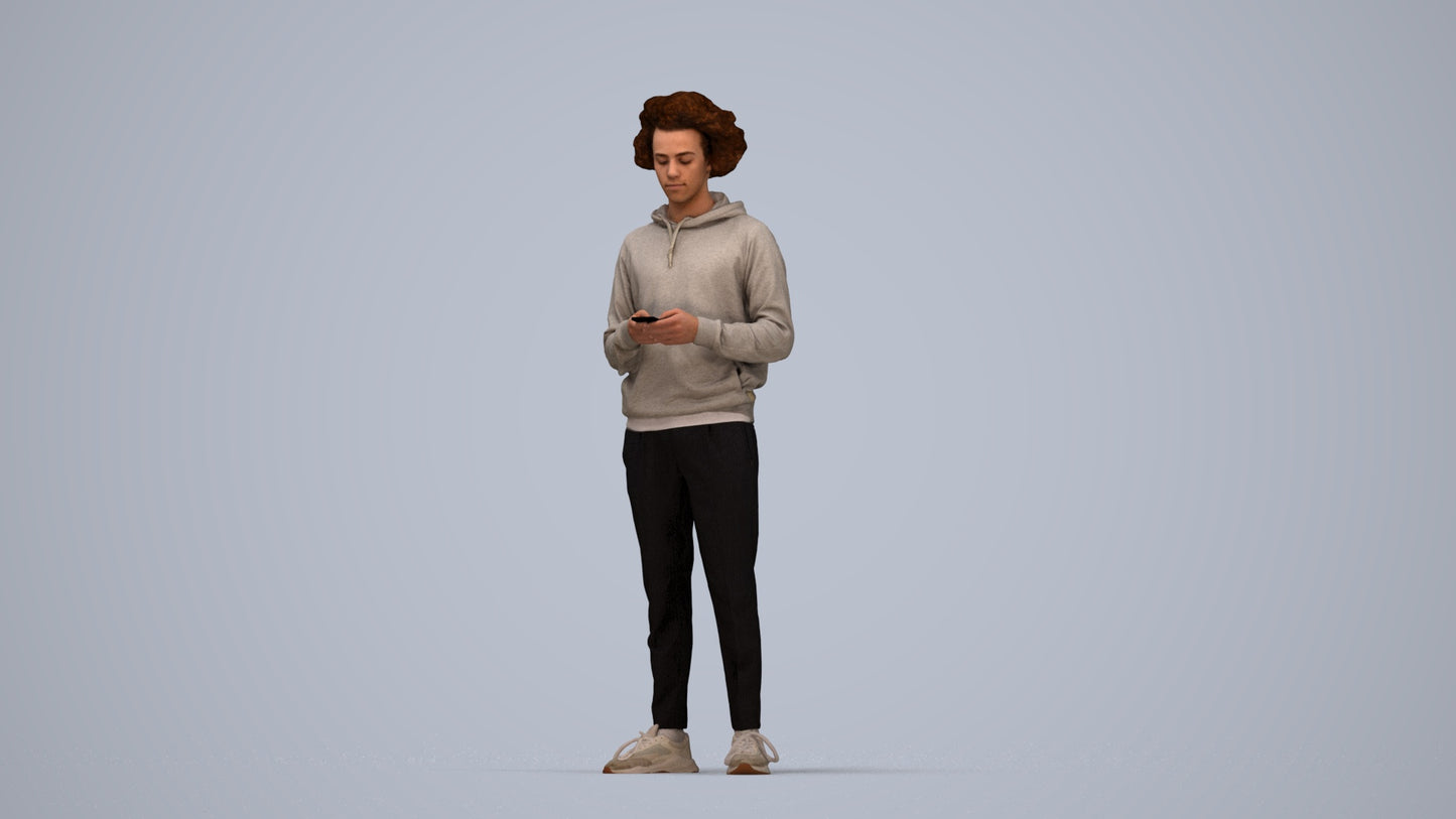 3D people model man casual standing, scanned human for 3ds Max rendering, top-down view render