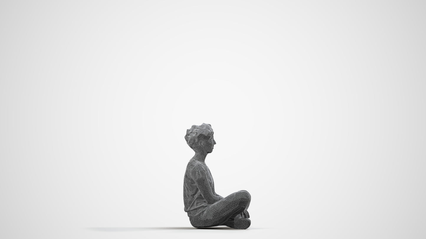 realistic 3D woman sitting, scanned archviz people for Blender and 3ds Max, wireframe side view