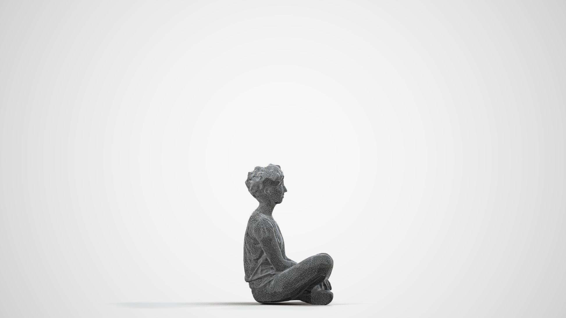 realistic 3D woman sitting, scanned archviz people for Blender and 3ds Max, wireframe side view