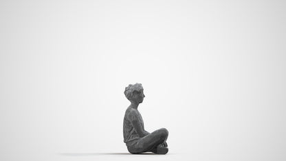 realistic 3D woman sitting, scanned archviz people for Blender and 3ds Max, wireframe side view