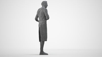 3D human model man hospitality, photogrammetry scanned person for archviz, wireframe side view