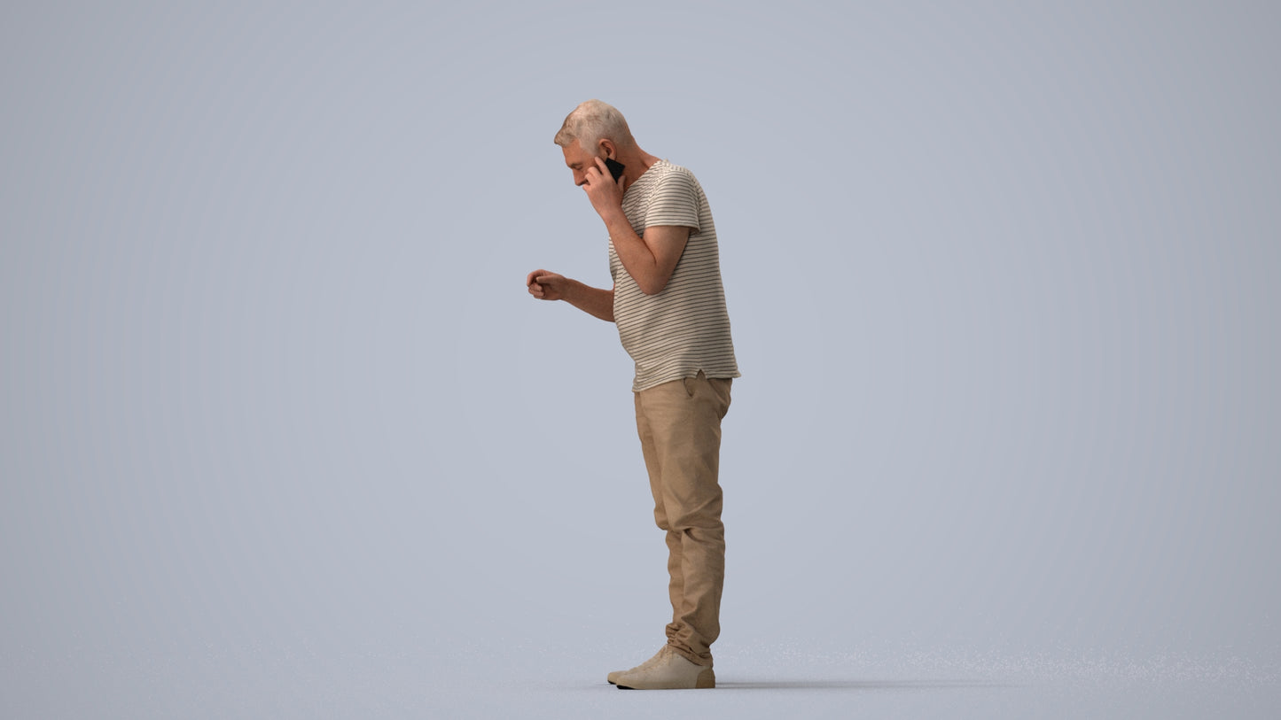 realistic 3D people senior man casual standing, render-ready for V-Ray and Corona, FBX OBJ, three-quarter view render