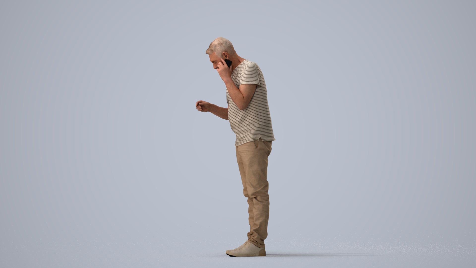 realistic 3D people senior man casual standing, render-ready for V-Ray and Corona, FBX OBJ, three-quarter view render