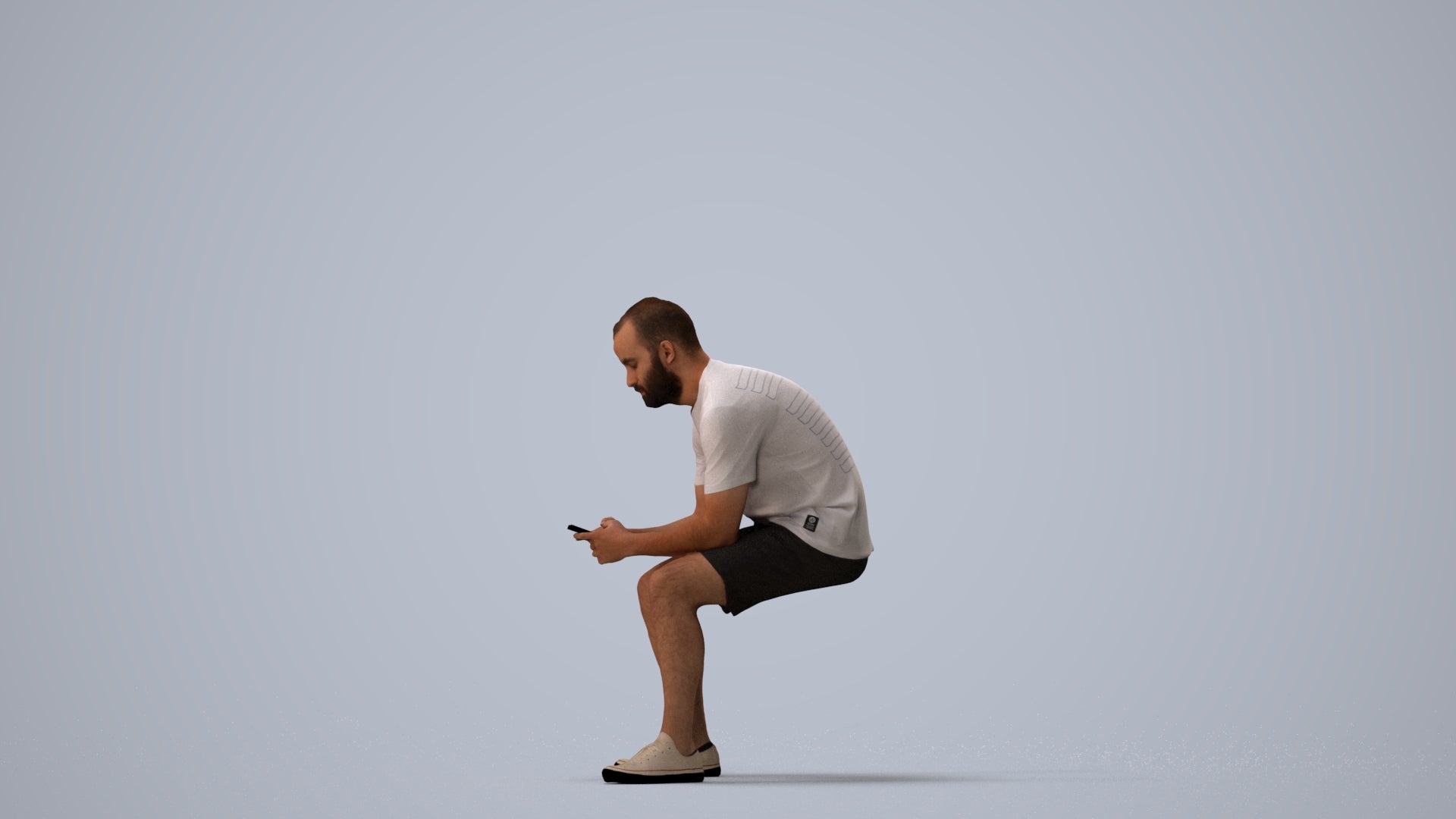 realistic 3D human man casual sitting, archviz people FBX OBJ for Blender, three-quarter view render