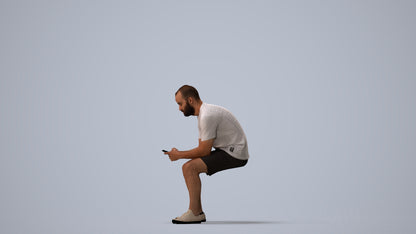 realistic 3D human man casual sitting, archviz people FBX OBJ for Blender, three-quarter view render