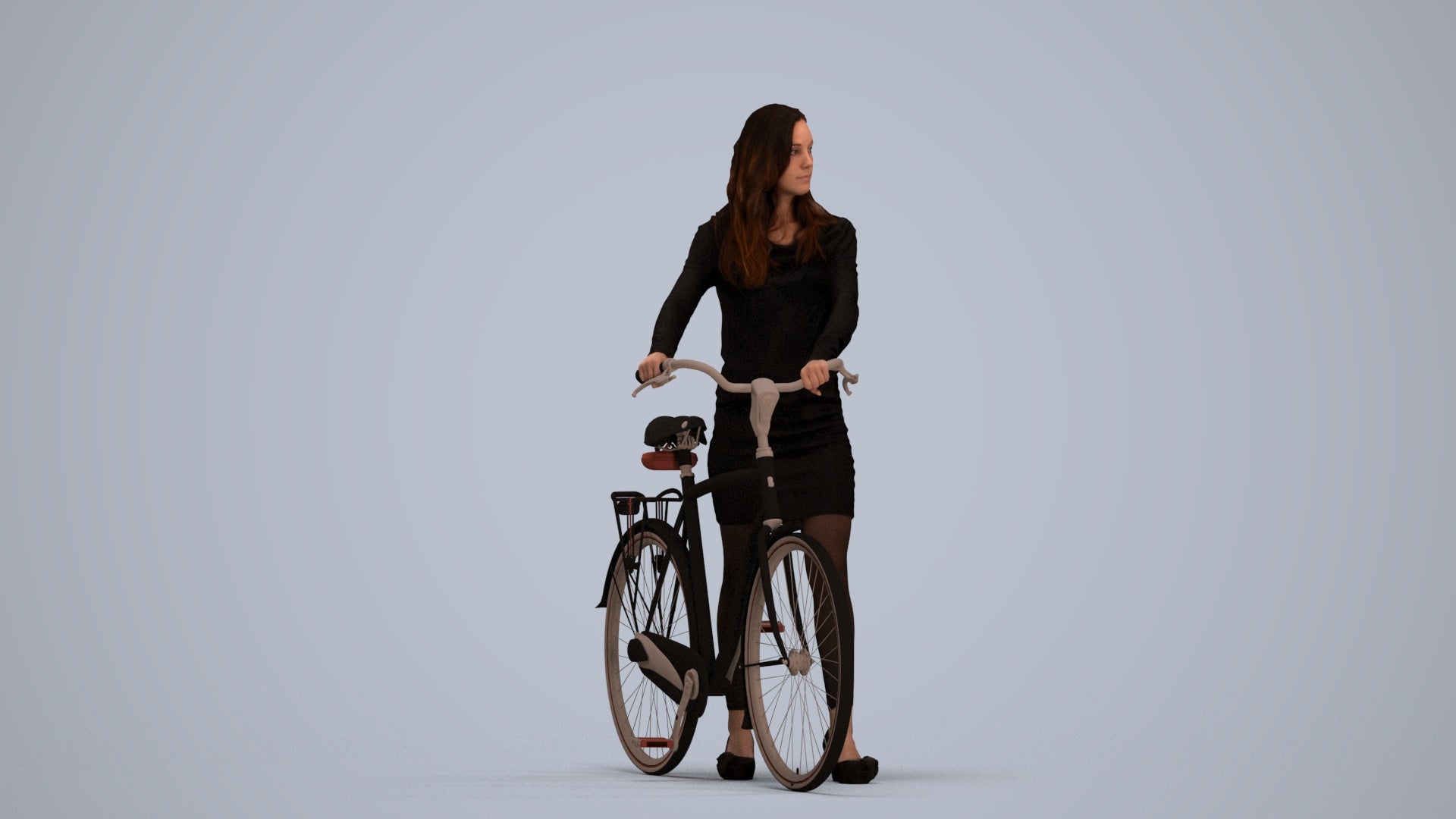 3D people model woman business cycling, scanned human for 3ds Max rendering, standing pose render