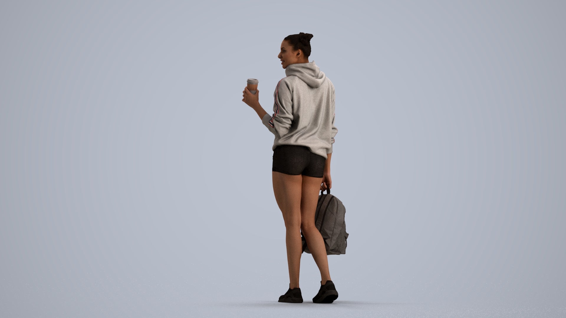 realistic 3D woman casual walking, scanned archviz people for Blender and 3ds Max, front view render