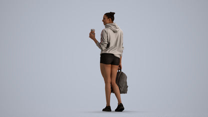 realistic 3D woman casual walking, scanned archviz people for Blender and 3ds Max, front view render