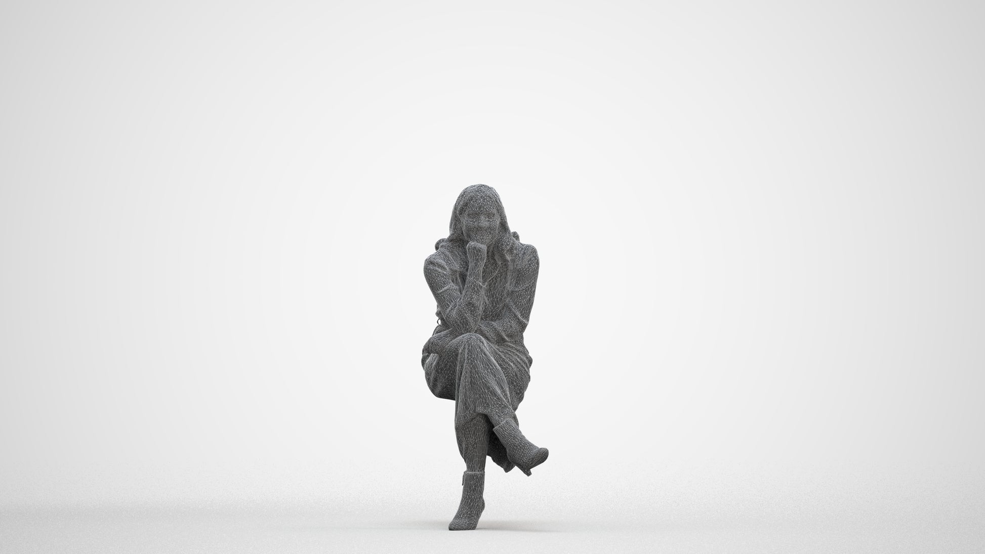 3D scanned woman sitting casual, photorealistic archviz people for Enscape and SketchUp, three-quarter front view render