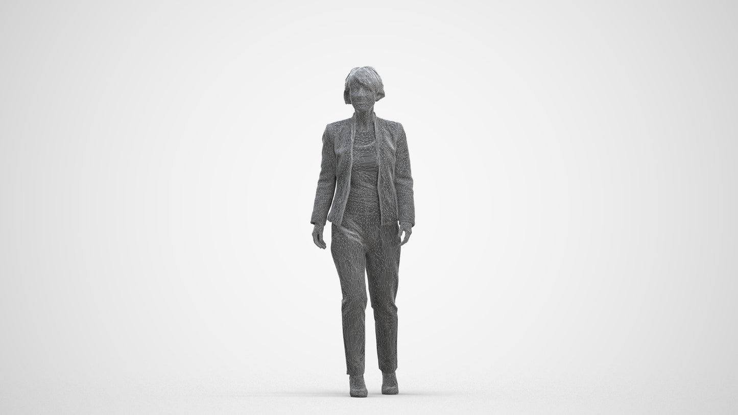 3D people model senior woman business walking, scanned human for 3ds Max rendering, three-quarter front view render