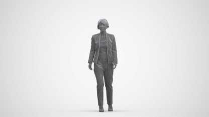 3D people model senior woman business walking, scanned human for 3ds Max rendering, three-quarter front view render