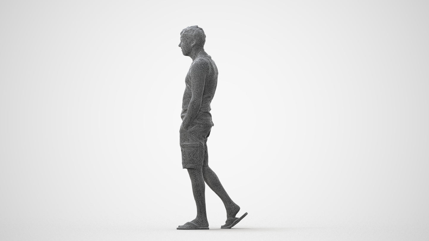 3D human model man casual walking, photogrammetry scanned person for archviz, square thumbnail