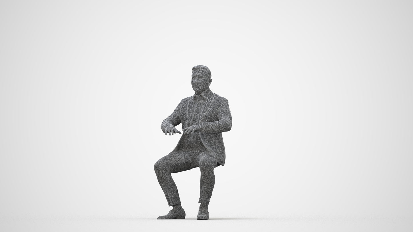 3D human model man business, photogrammetry scanned person for archviz, wireframe back view