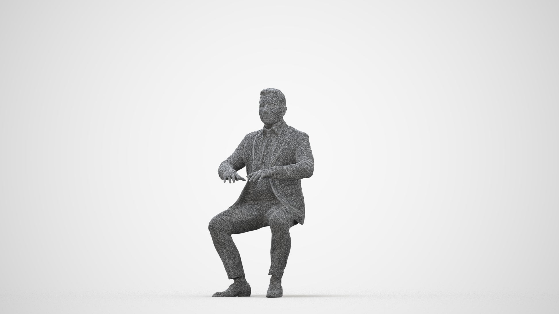 3D human model man business, photogrammetry scanned person for archviz, wireframe back view