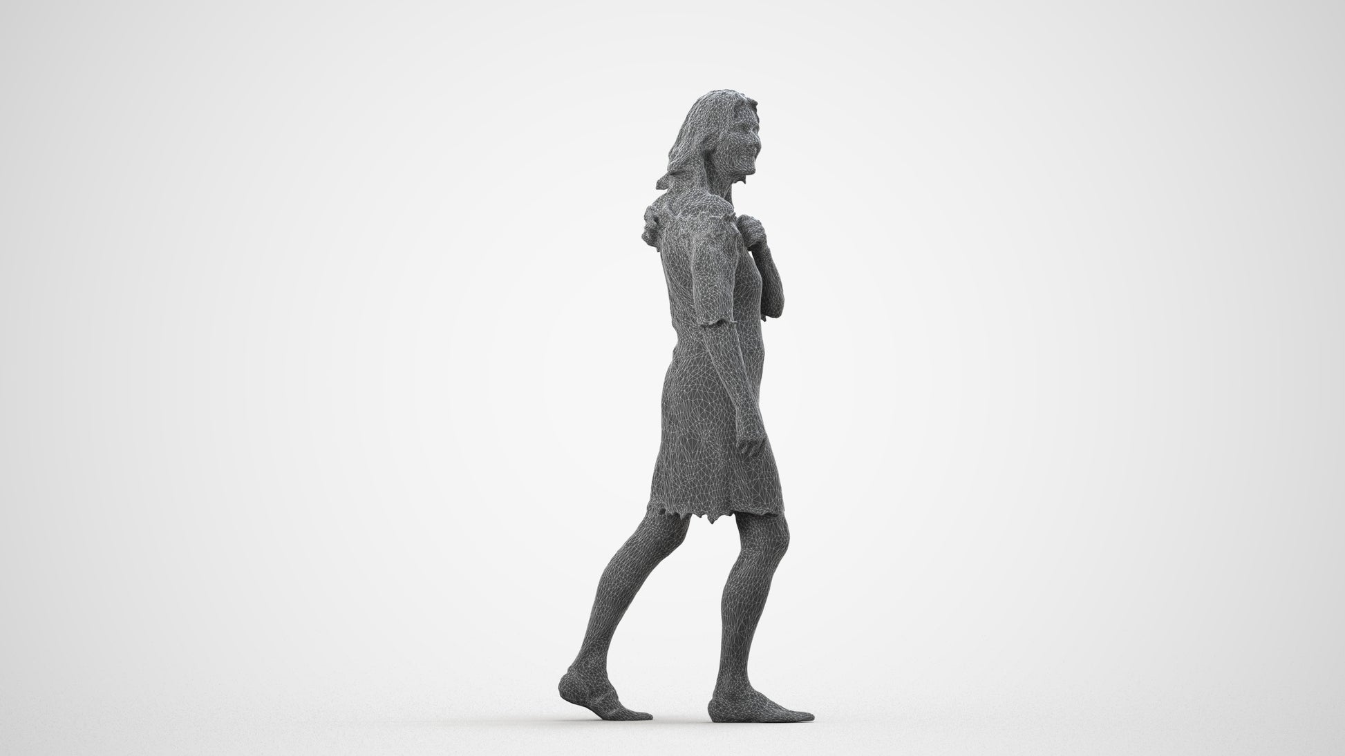 3D scanned senior woman business casual, photorealistic archviz people for Enscape and SketchUp, wireframe side view