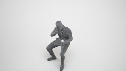 realistic 3D people man casual sitting, render-ready for V-Ray and Corona, FBX OBJ, wireframe three-quarter view
