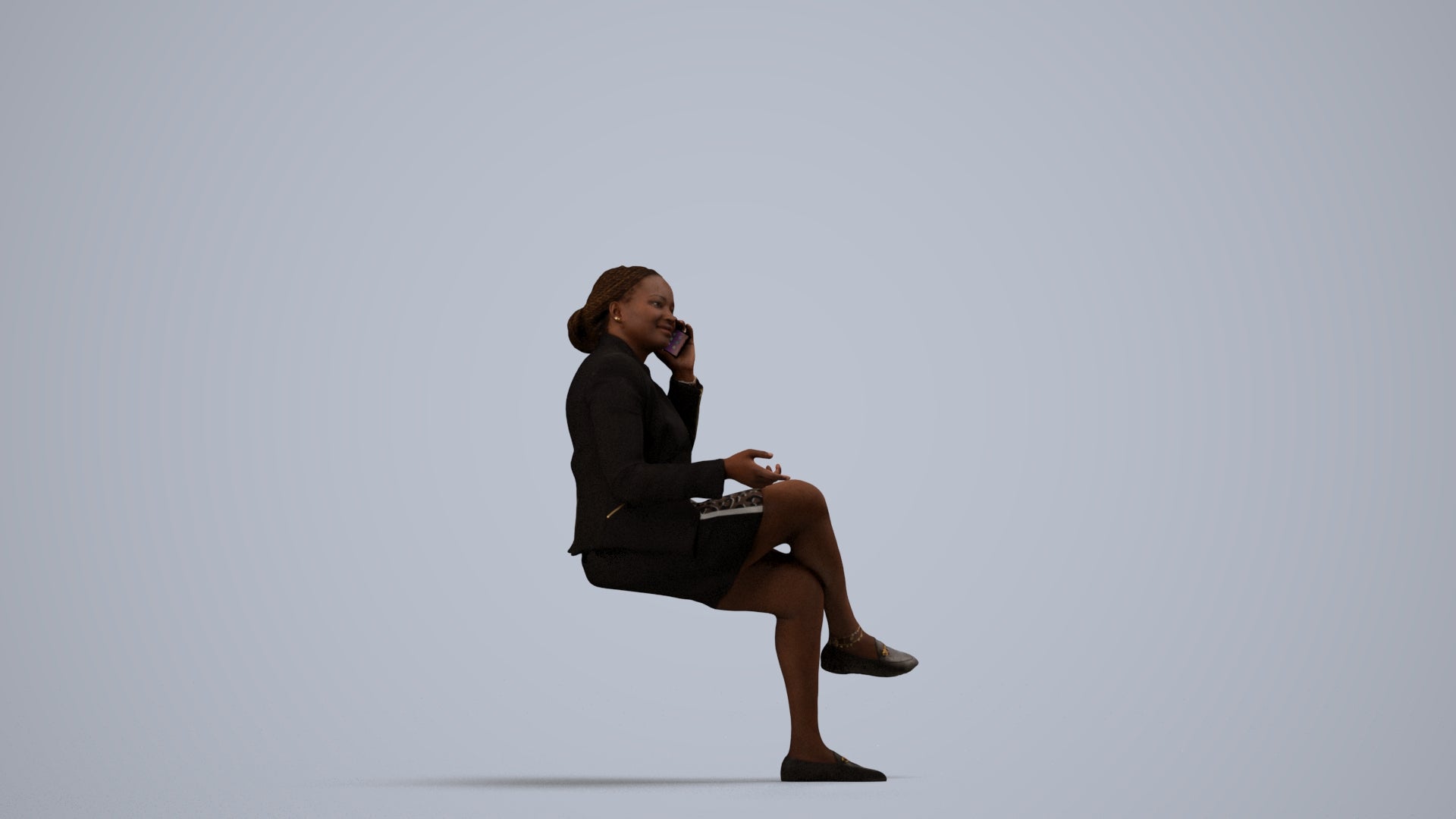 realistic 3D people woman business sitting, render-ready for V-Ray and Corona, FBX OBJ, side view render