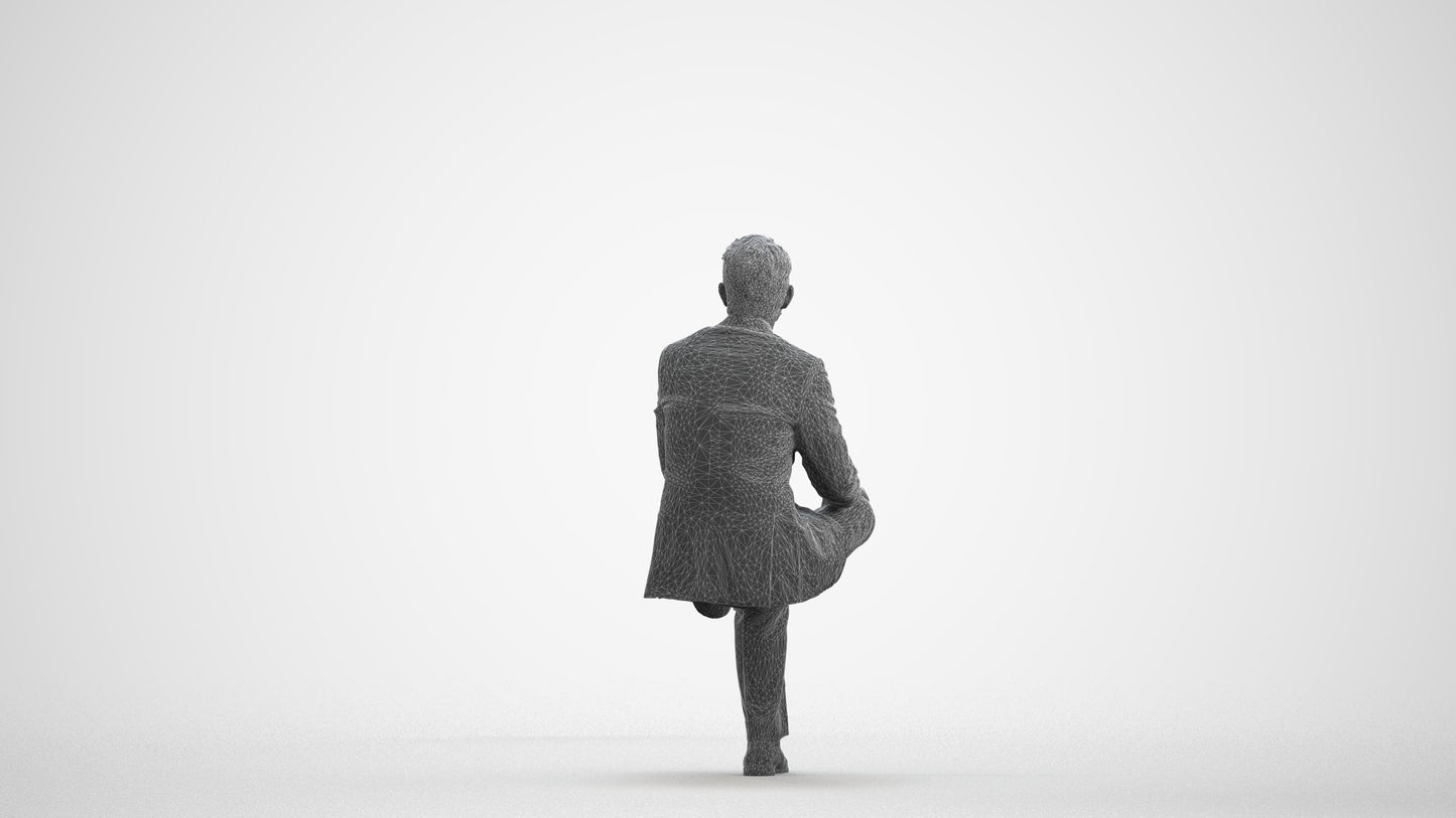 3D scanned man business, photorealistic archviz people for Enscape and SketchUp, wireframe front view