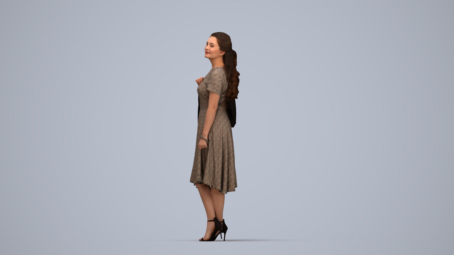 realistic 3D people woman casual standing, render-ready for V-Ray and Corona, FBX OBJ, top-down view render
