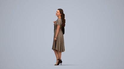 realistic 3D people woman casual standing, render-ready for V-Ray and Corona, FBX OBJ, top-down view render