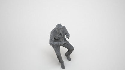 3D human model man business, photogrammetry scanned person for archviz, wireframe three-quarter view