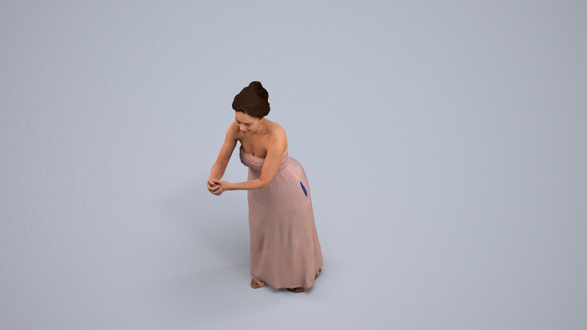 realistic 3D human woman casual standing, archviz people FBX OBJ for Blender, back view render