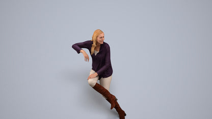 3D human model woman casual sitting, photogrammetry scanned person for archviz, back view render