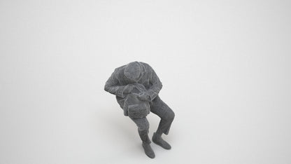 scanned 3D man casual sitting, photogrammetry people for Enscape and V-Ray, wireframe three-quarter view