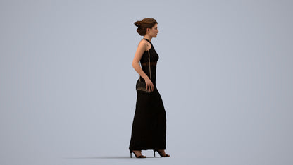 3D human model woman formal formalaffairs, photogrammetry scanned person for archviz, side view render