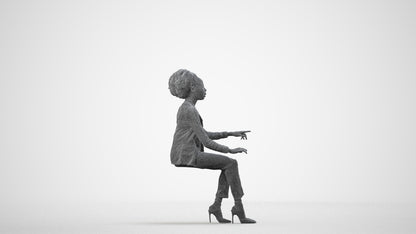 realistic 3D people woman business sitting, render-ready for V-Ray and Corona, FBX OBJ, wireframe side view